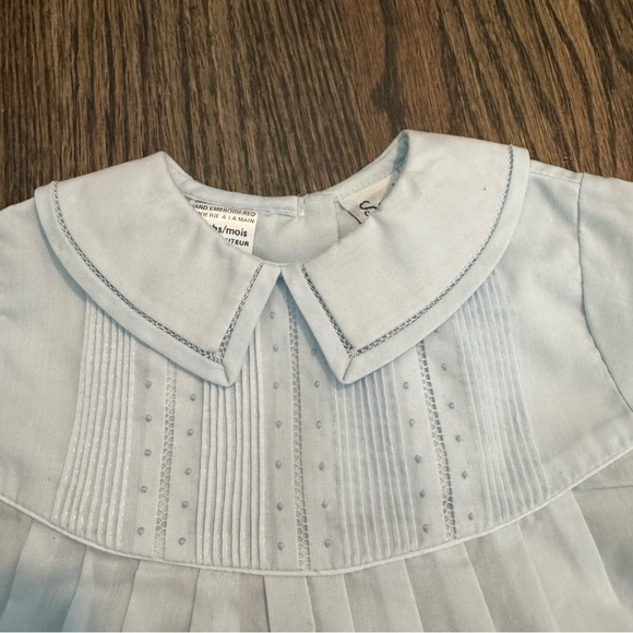 Sarah Louise England light blue hand embroidered romper bubble onesie size 6M - Picture 2 of 5